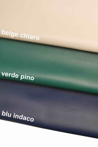 PELLE di NAPPA su agnello blu indaco/verde pino /beige tinta unita pellame morbido per artigianato