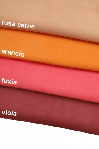 PELLE di camoscio colorata rosa fuxia viola carne tinta unita morbido e setoso al tatto-pellame scamosciato-velour