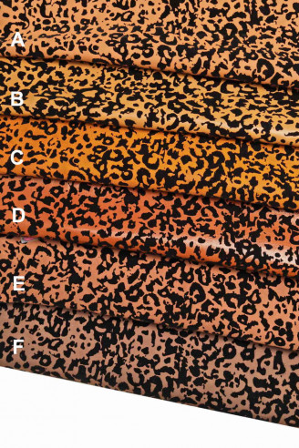 FLOCCATO su PELLE, capra toni marrone, pellami con stampa flock leopardo, pellame maculato nero maculata nera