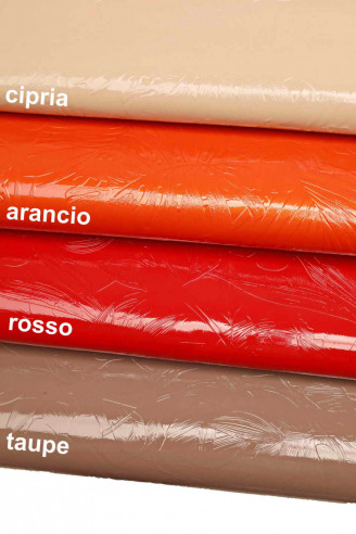 STAMPA FLOREALE su vera pelle verniciata - pelle di vitello cipria arancio taupe rosso stampata fiori e foglie