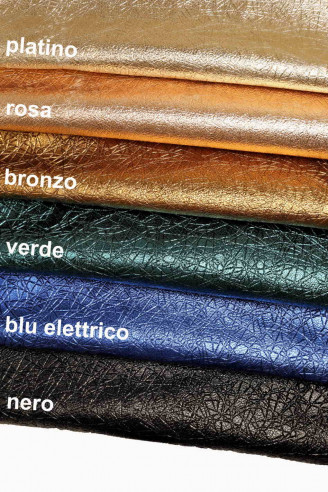 PELLAME LAMINATO, capretto metallizato ,pelle con stampa geometrica incisa craquelé