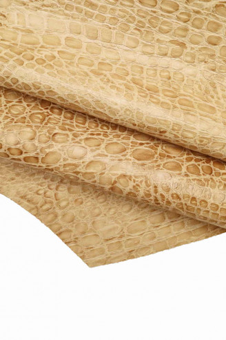 PELLE COCCODRILLO beige vitello stampato cocco beige, pellame stampato italiano, pelle semi lucida, classico/sportivo