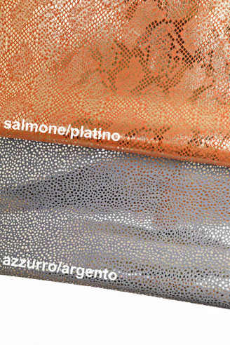 PELLE stampa RAZZA e stampa pitone camoscio laminato con stampe differenti, super luminoso, 2 colori disponibili