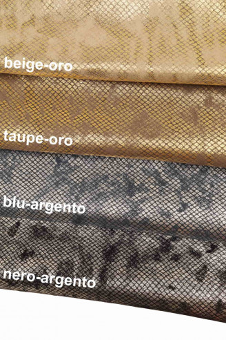 PELLE di PITONCINO camoscio metallizzato con stampa squametta e l pellame amina anticata 4 colori disp