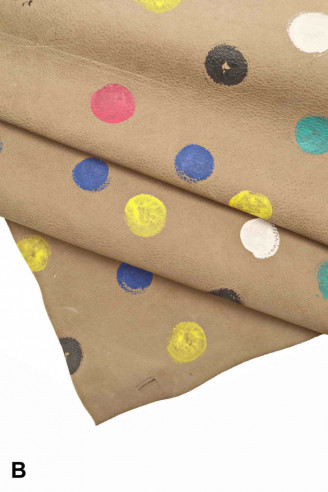 PELLAME a POIS dipinto a mano pattern multicolor, camoscio decorato-pellame artigianale