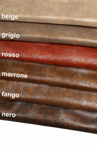 PELLAME VINTAGE marrone/rosso/nero/grigio/fango/beige -camoscio laminato effetto nuvolato acciaio-cuoio