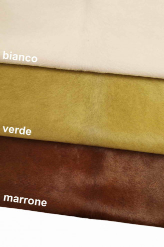 PELLE di CAVALLINO bianco-verde- marrone tinta unita pellame colorato per cucire, vera pelle italiana per artigiani