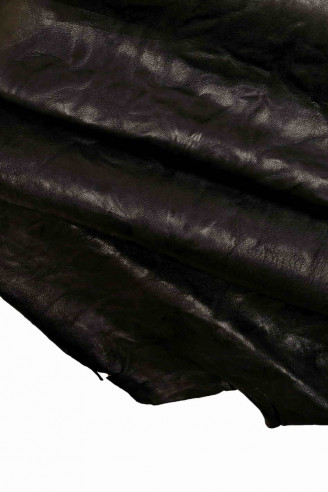 Black vegetable tan genuine leather skin, washed wrinkled sheepskin, quite glossy sporty shaded Italian lambskin B12695-TB