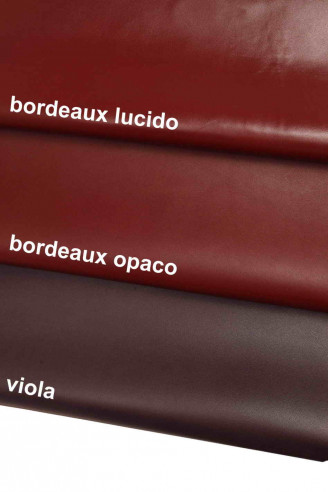 PELLE di NAPPA , bordeaux/viola nappa liscia tinta unita, semi-lucida, morbida e setosa, look classico, 3 varianti