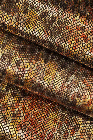 MULTICOLORED printed python goatskin leather - engraved reptile scale print  design - abstract textured snake hide