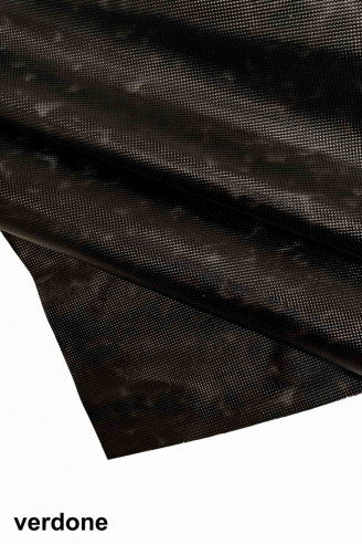 Italian leather, half hides of patent calf with cloudy effect and carved square print, glossy, a bit stiff, 3 colors