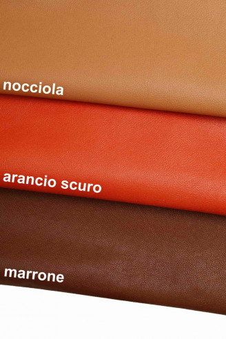 VERA PELLE italiana nocciola arancio marrone -pelle capra grana stampata, effetto leggermente vintage stropicciato