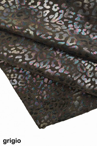 GASOLINE leopard printed Italian leather - holeographic printed  suede calfskin -iridescent cow skins -cowhide