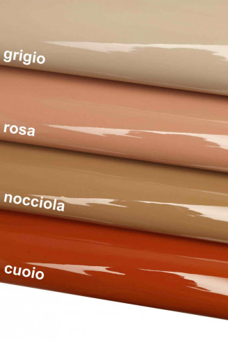 PELLI di VERNICE colore rosa-nocciola-cuoio-grigio- pellami verniciati alta qualita' -cuoio laccato lucido, rigido