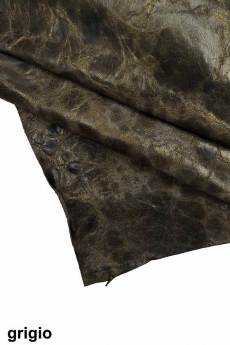 Genuine leather skin goatskin brown/purple/grey spotted metallic wrinkled goat distressed vintage italian hide