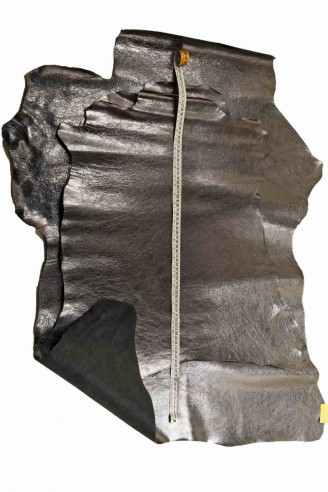 Anthracite METALLIC leather HIDES goatskin grainy goat grain reinforced  with fabric genuine italian skins for crafting