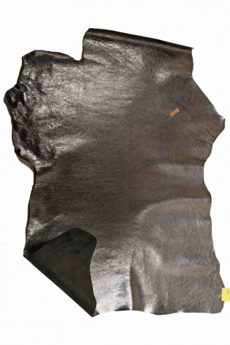 Anthracite METALLIC leather HIDES goatskin grainy goat grain reinforced  with fabric genuine italian skins for crafting