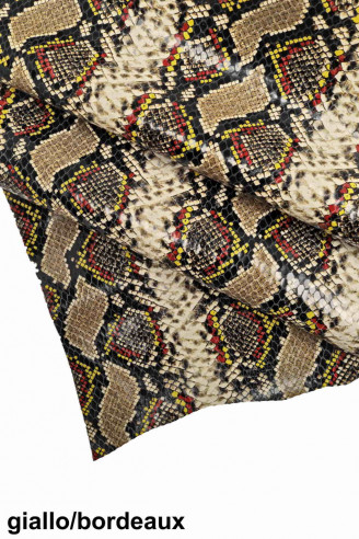 Genuine leather hide CALFSKIN MULTICOLOR cowhide python textured calf scales print cow italian skin for crafting