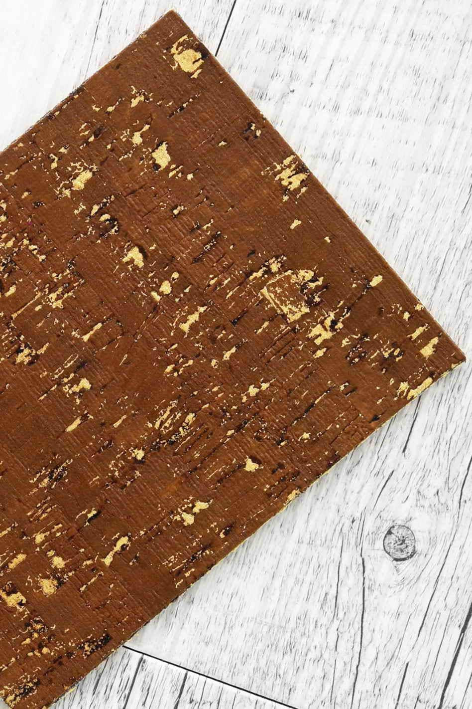 CORK on LEATHER sheets backed natural cork, made in Italy, metallic pixel  gold abstract print, camel calf grainy on the back