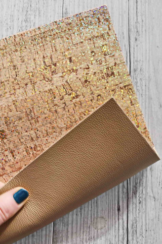 CORK on LEATHER sheets backed natural cork, made in Italy