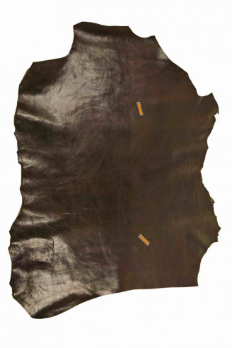 Anthracite METALLIC leather HIDES goatskin grainy goat grain reinforced  with fabric genuine italian skins for crafting