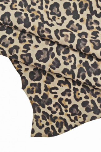 CAMOSCIO GRIGIO chiaro stampato - pelle leopardata morbida - pellame stampa leopardo nero e beige
