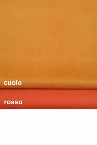 Pelle di camoscio cuoio, rosso, leggermente stropicciato, pellame di vitello scamosciato, nabuk con cera neutra, opaco