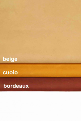 Pelle di camoscio beige, cuoio, bordeaux, pellame di vitello nabuk leggermente stropicciato, con cera neutra, vintage