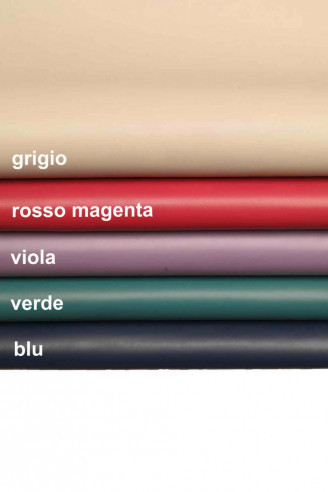 PELLE NATURALE blu, vitello rosso magenta, verde, viola, grigio, pellame semi lucido, classico e sportivo