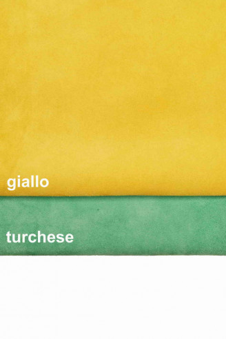 PELLI CAMOSCIO colore giallo e turchese, vitello scamosciato morbido, pellami velour colorati