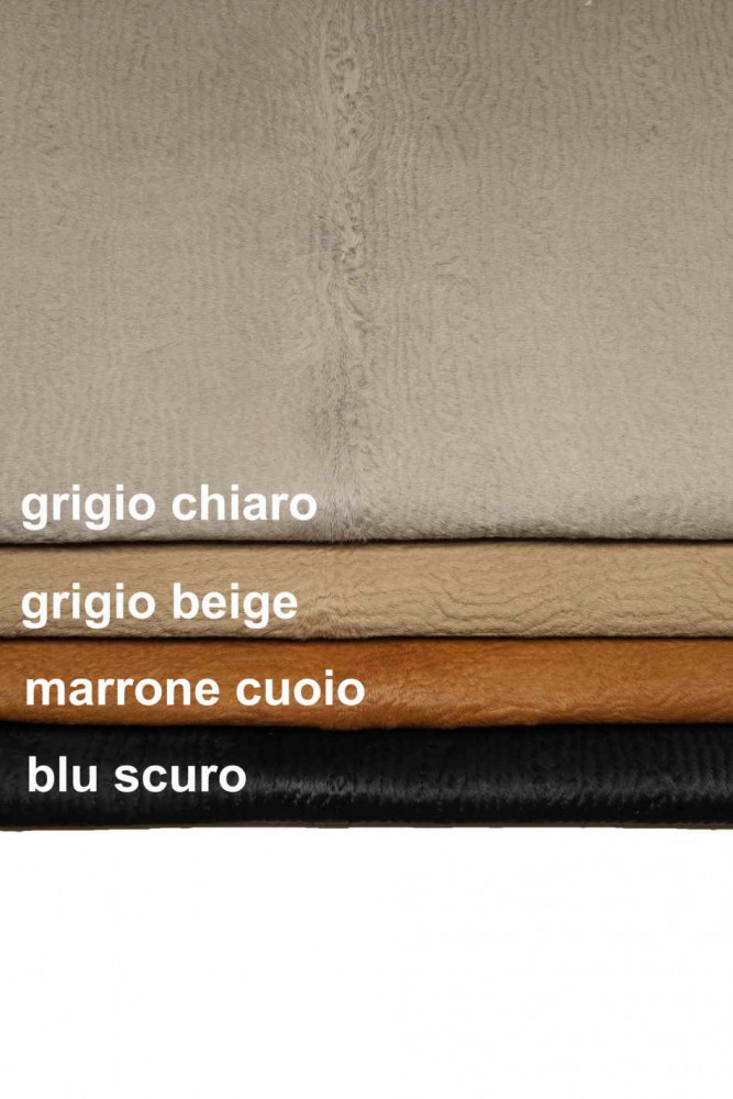 PELLE di CAVALLINO grigio beige marrone blu con stampa astracan, pellame di vitello effetto pony stampato