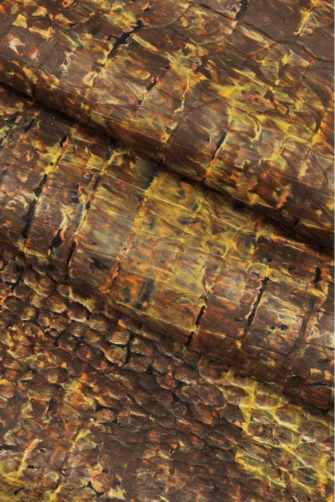 MULTICOLORED CROCODILE leather hide, brown yellow embossed croc ...