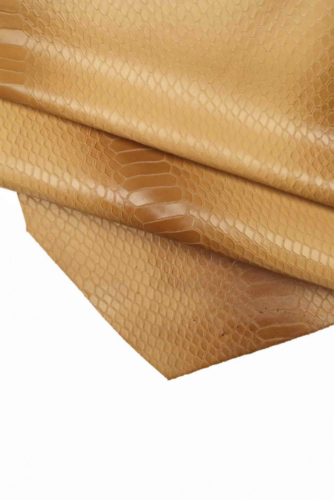 Pelle STAMPA SERPENTE beige - marrone sfumato, pellame stampato rettile rigido