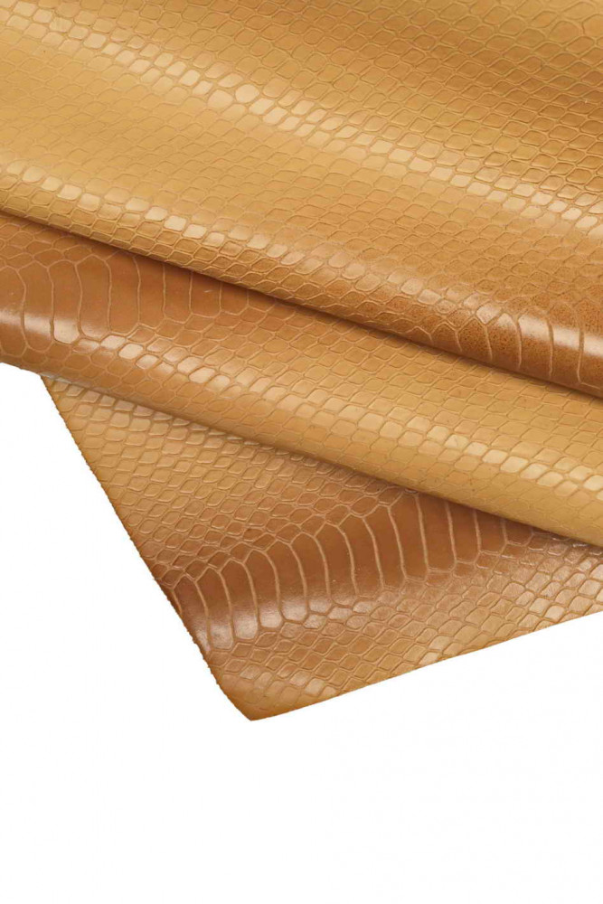 PELLAME stampa SERPENTE beige - marrone sfumato, pelle di vitello classico stampato pitone - rettile