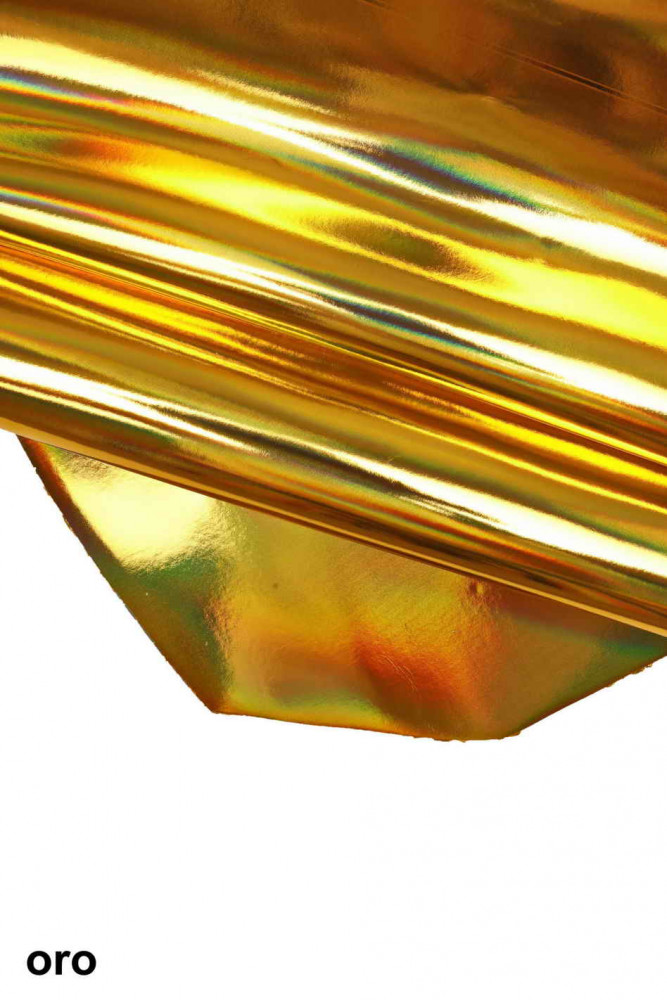 PELLAME IRIDESCENTE oro azzurro metallizzato, vitello laminato liscio, pelle rigida luminosa