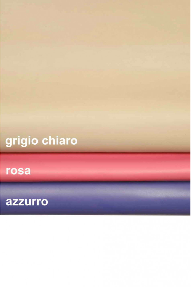 Pellame ROSA AZZURRO grigio chiaro, pelle di vitello pieno fiore con grana super fina