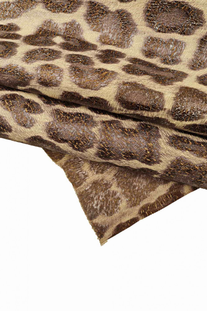 Pelle STAMPA LEOPARDO beige, nero, acciaio, pellame laminato con disegno animalier, vitello morbido maculato