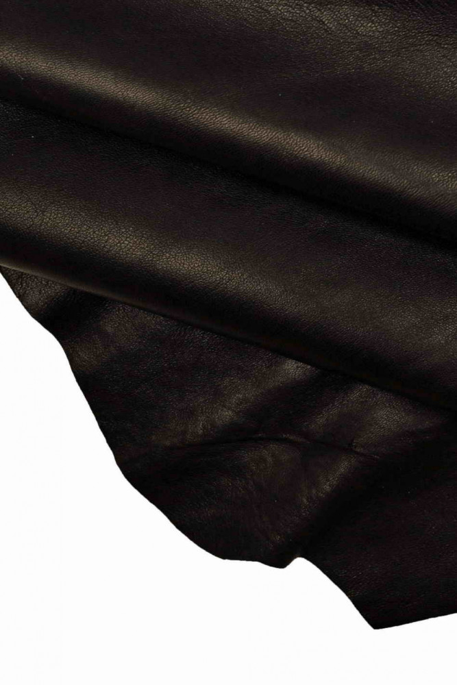 Black NAPPA LEATHER hide, super soft silky genuine sheepskin, sporty wrinkled distressed lambskin for crafting and diy projects