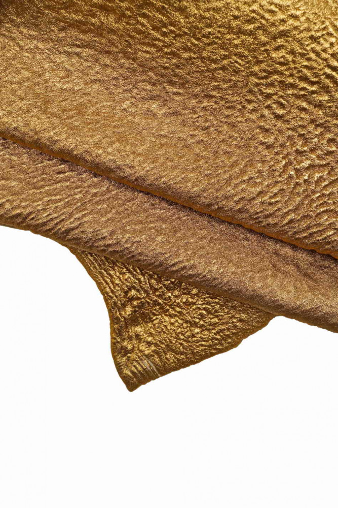 PELLE METALLIZZATA bronzo effetto raggrinzito, pellame di capra laminato rigido