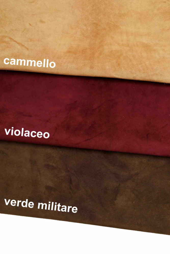 PELLE di CAMOSCIO, vitellino scamosciato alta qualità, buona scrivenza, morbido, look classico/elegante, in 3 colori