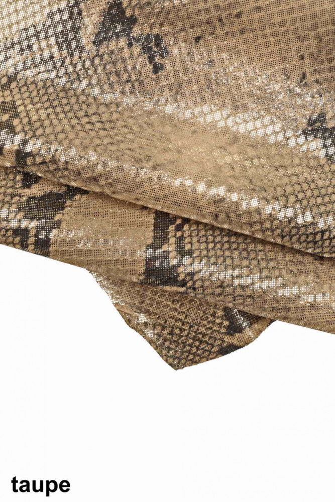 Bronze Glossy Snake print leather, Genuine Italian calf skin