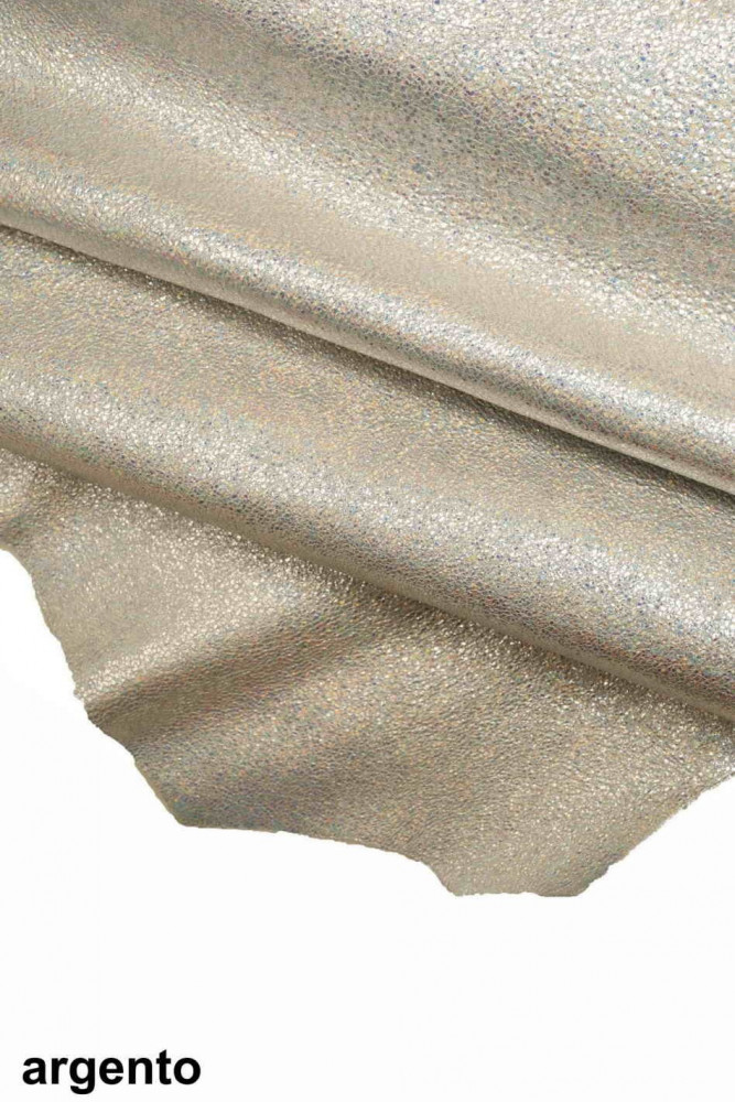 IRIDESCENT Silver leather hides - bright metallic goat skins - soft genuine italian leather hides