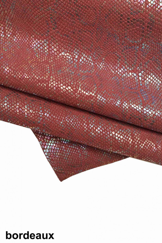 HOLOGRAPHIC python printed leather hide, iridescent metallic snake textured goatskin, reptile print soft skin