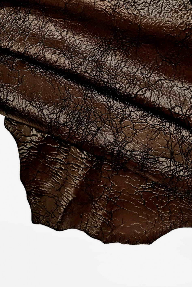 Pelle di CAMOSCIO nero, pellame super vintage effetto craquelé marrone lucido, morbido
