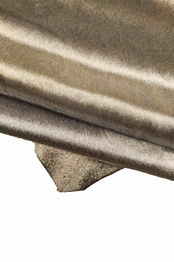 Steel metallic HAIR on LEATHER hide, grey pony calfskin, soft hairy cowhide ideal for diy projects