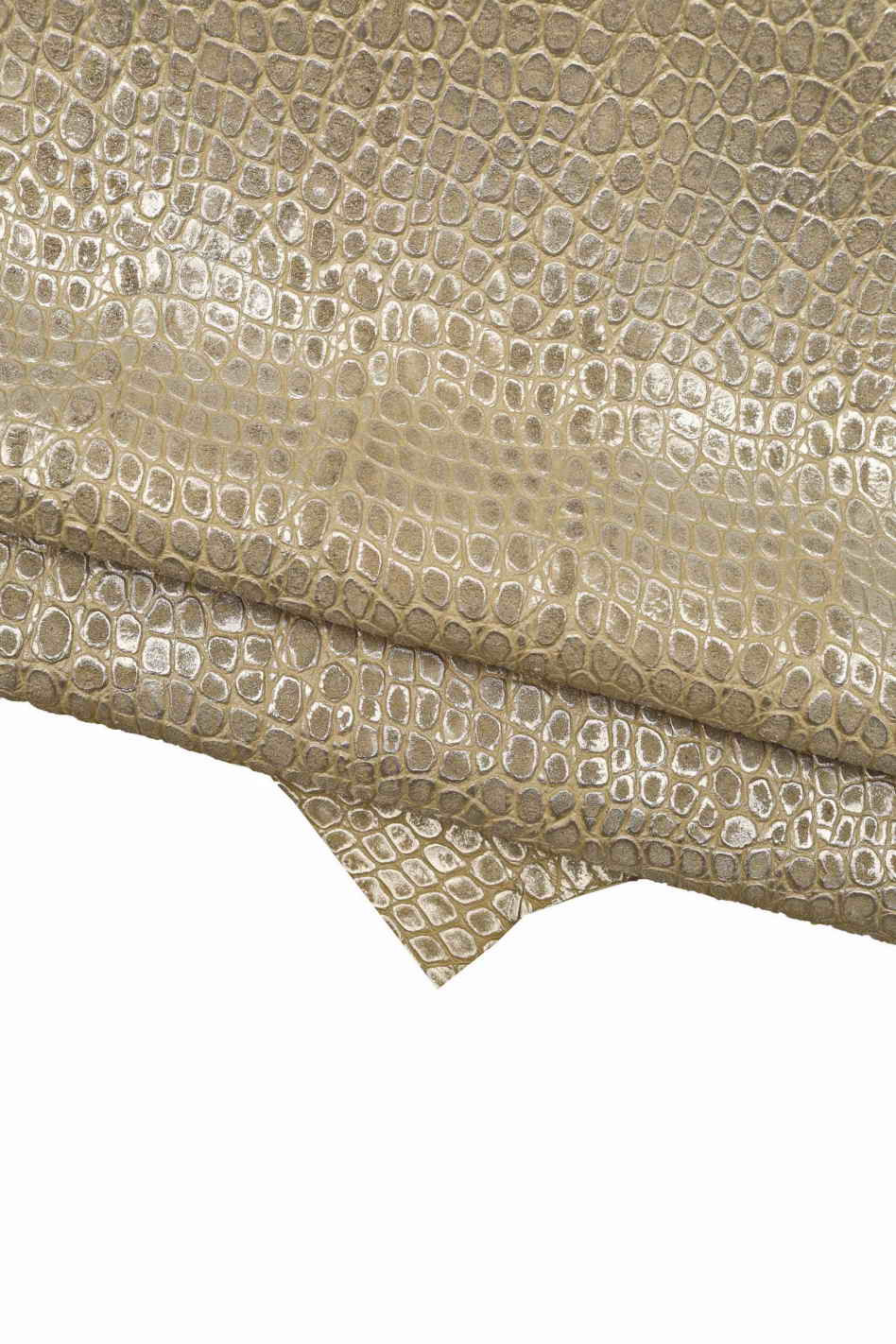 SILVER EMBOSSED CROCODILE LEATHER : Genuine Leather 2.5-3 oz