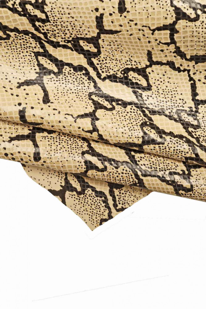 PELLE stampa rettile BEIGE nero, vitello disegno pitone glitterato, pellame stampato animalier morbido