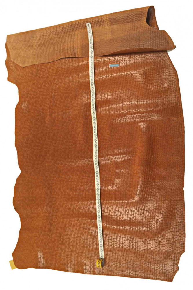 BROWN CROCODILE embossed cowhide, animal print glossy leather hide