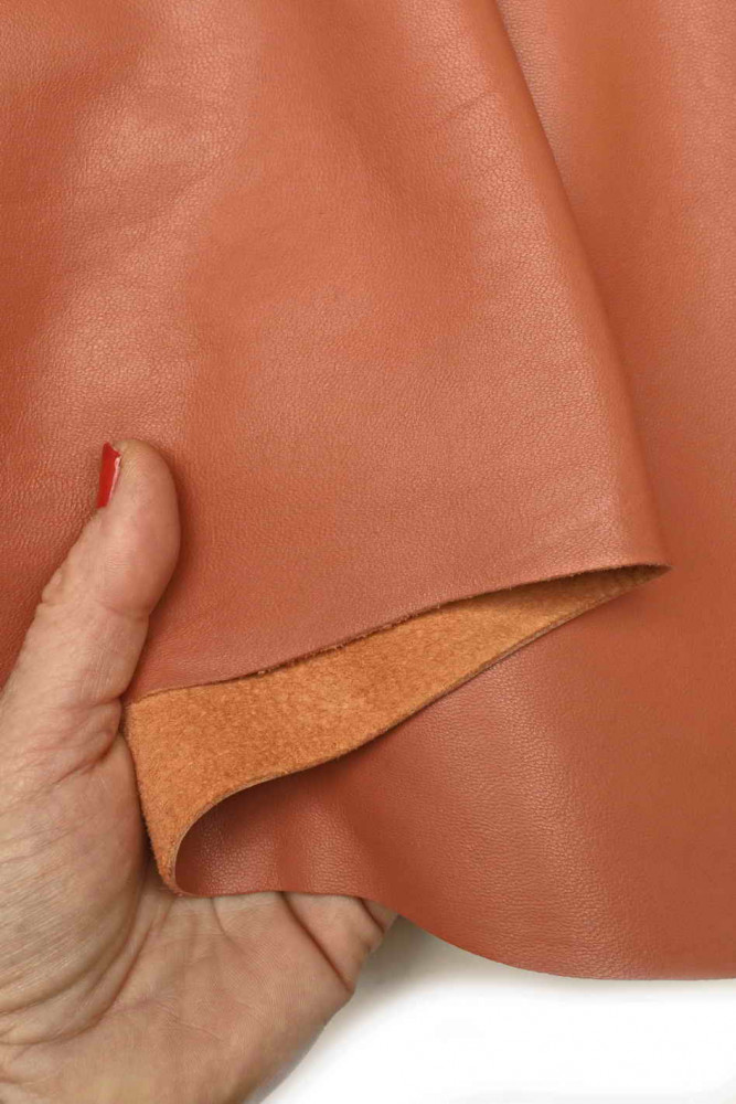 Terracotta PINK smooth leather skin, solid color nappa sheepskin, brownish pink classic lambskin