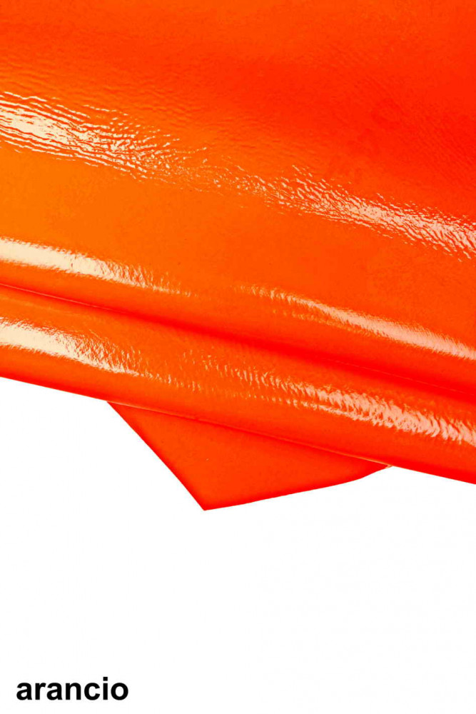 FLUO glossy leather skin, neon yellow, green, orange patent effect goatskin, wrinkled skin, medium softness